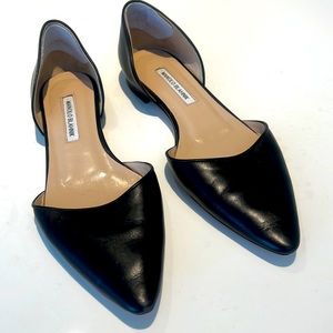 Manolo Blahnik black leather flats
